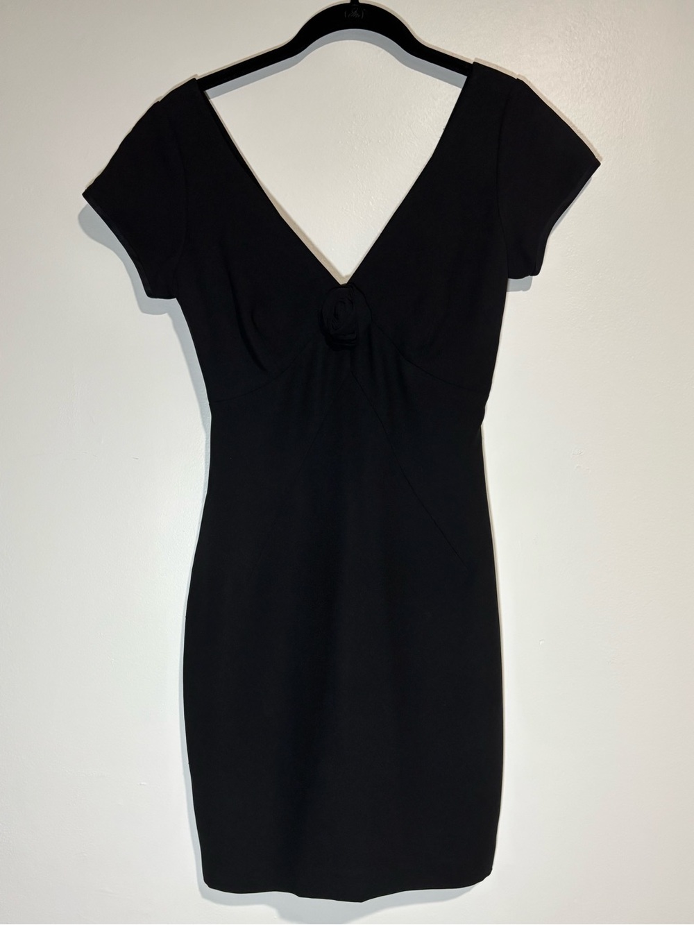 Andrea Polizzi for Rex Lester - Black V-Neck Mini Dress with Front Rosette